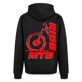 Ride MTB, fahre mehr Mountainbike - Unisex Premium Bio Zip Hoodie - Schwarz - Hinten - Nico (187cm)