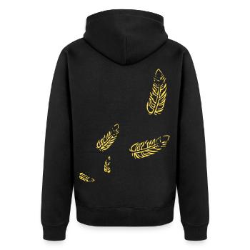 Federn - Symbol / gold - Unisex Premium Bio Zip Hoodie - Schwarz - Hinten - Nico (187cm)
