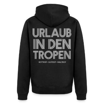 Tropen-Urlaub Bottrop Castrop Waltrop - Unisex Premium Bio Zip Hoodie - Schwarz - Hinten - Nico (187cm)