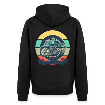 Motorrad - Unisex Premium Bio Zip Hoodie - Schwarz - Hinten - Nico (187cm)
