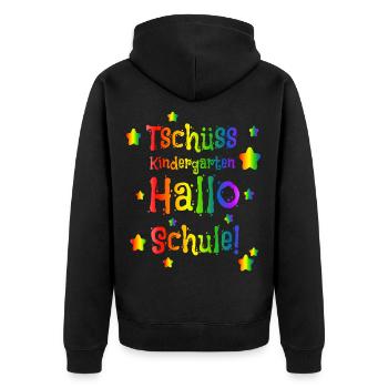 Tschüss Kindergarten Hallo Schule - Einschulung - Unisex Premium Bio Zip Hoodie - Schwarz - Hinten - Nico (187cm)