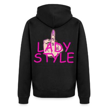 Lady Style Mittelfinger - Unisex Premium Bio Zip Hoodie - Schwarz - Hinten - Nico (187cm)