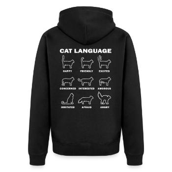 Sprache der Katzen - Unisex Premium Bio Zip Hoodie - Schwarz - Hinten - Nico (187cm)