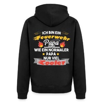 Feuerwehr Papa - Unisex Premium Bio Zip Hoodie - Schwarz - Hinten - Nico (187cm)