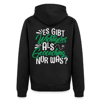Geocaching Geocacher - Unisex Premium Bio Zip Hoodie - Schwarz - Hinten - Nico (187cm)