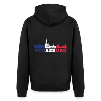 Straßburg Skyline Frankreich Wahrzeichen Karte - Unisex Premium Bio Zip Hoodie - Schwarz - Hinten - Nico (187cm)