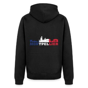 Montpellier City Skyline Frankreich Wahrzeichen Karte - Unisex Premium Bio Zip Hoodie - Schwarz - Hinten - Nico (187cm)