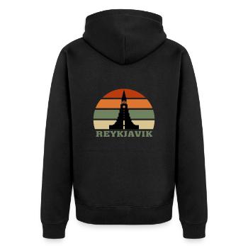 Reykjavik City Skyline Island Wahrzeichen - Unisex Premium Bio Zip Hoodie - Schwarz - Hinten - Nico (187cm)