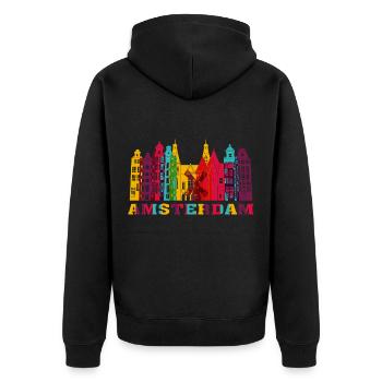 Amsterdam City Skyline Pays-Bas Landmark - Veste à capuche bio Premium Unisexe - noir - Dos - Nico (187cm)