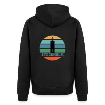 Stockholm City Skyline Suède Landmark - Veste à capuche bio Premium Unisexe - noir - Dos - Nico (187cm)
