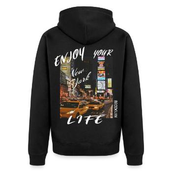 New York City - Unisex Premium Bio Zip Hoodie - Schwarz - Hinten - Nico (187cm)