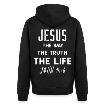 Jesus: Weg Wahrheit Leben Johannes 14,6 - Unisex Premium Bio Zip Hoodie - Schwarz - Hinten - Nico (187cm)