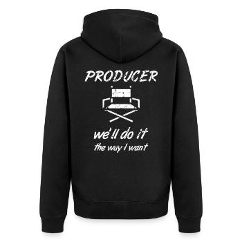 Videoproduzent - Unisex Premium Bio Zip Hoodie - Schwarz - Hinten - Nico (187cm)