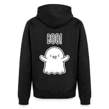 Boo Ghost – Doux Fantôme d’Halloween - Veste à capuche bio Premium Unisexe - noir - Dos - Nico (187cm)