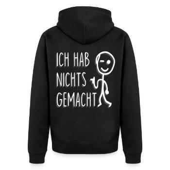 ICH HAB NICHTS GEMACHT - Unisex Premium Bio Zip Hoodie - Schwarz - Hinten - Nico (187cm)