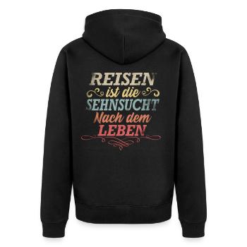 Reisen ist die Sehnsucht nach dem Leben. - Unisex Premium Bio Zip Hoodie - Schwarz - Hinten - Nico (187cm)