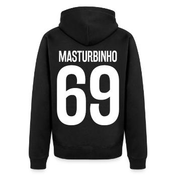 Masturbinho Kreisliga - Unisex Premium Bio Zip Hoodie - Schwarz - Hinten - Nico (187cm)