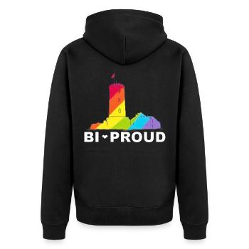 BI PROUD - Unisex Premium Bio Zip Hoodie - Schwarz - Hinten - Nico (187cm)