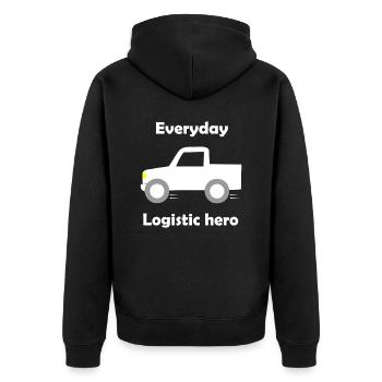 Logistik und Transport - Unisex Premium Bio Zip Hoodie - Schwarz - Hinten - Nico (187cm)