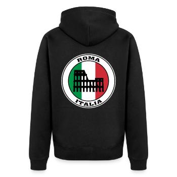 Roma Italien Reisen Souvenir Italienische Flagge Abzeichen Rom - Unisex Premium Bio Zip Hoodie - Schwarz - Hinten - Nico (187cm)
