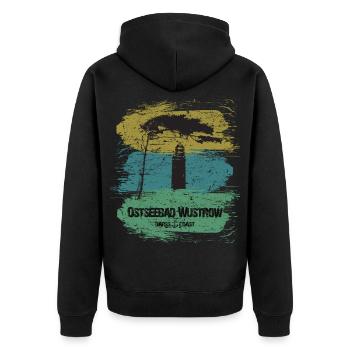 Wustrow Ostsee - DarssCoast - Halbinsel Darss - Unisex Premium Bio Zip Hoodie - Schwarz - Hinten - Nico (187cm)
