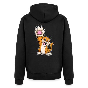 Lustiger Tiger High five - Unisex Premium Bio Zip Hoodie - Schwarz - Hinten - Nico (187cm)
