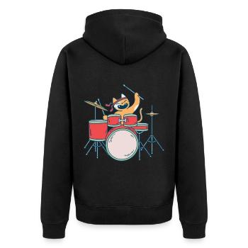 Katze Katzen Musik Cat Drummer Schlagzeug Band - Unisex Premium Bio Zip Hoodie - Schwarz - Hinten - Nico (187cm)