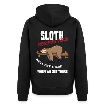 Lustiger Sloth Laufteam Design - Unisex Premium Bio Zip Hoodie - Schwarz - Hinten - Nico (187cm)