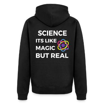 Wissenschaft Es ist wie Magie, nur echt - Unisex Premium Bio Zip Hoodie - Schwarz - Hinten - Nico (187cm)