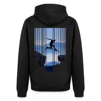 Parkour Sprung - Unisex Premium Bio Zip Hoodie - Schwarz - Hinten - Nico (187cm)