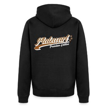 Platzwart Retro Schriftzug - Unisex Premium Bio Zip Hoodie - Schwarz - Hinten - Nico (187cm)