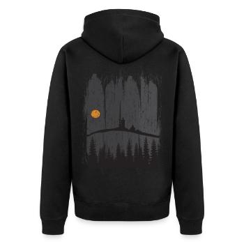 Harz Style - Brocken Wald Wandern Geschenk - Unisex Premium Bio Zip Hoodie - Schwarz - Hinten - Nico (187cm)