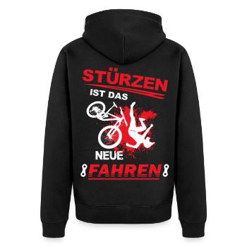 stürzen, fahrrad, Mountainbiker Sturz MTB downhill - Unisex Premium Bio Zip Hoodie - Schwarz - Hinten - Nico (187cm)