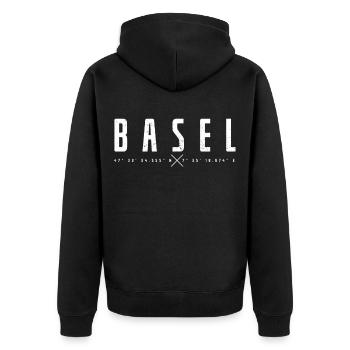 Basel, Switzerland - Unisex Premium Organic Zip Hoodie - black - Back - Nico (187cm)