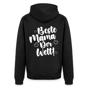 Beste Mama Der Welt! - Unisex Premium Bio Zip Hoodie - Schwarz - Hinten - Nico (187cm)