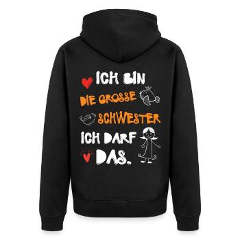Ich bin die Große Schwester Familie Tochter - Unisex Premium Bio Zip Hoodie - Schwarz - Hinten - Nico (187cm)