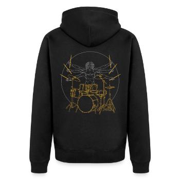 Schlagzeug Da Vinci - Drummer Rock Geschenk - Unisex Premium Bio Zip Hoodie - Schwarz - Hinten - Nico (187cm)