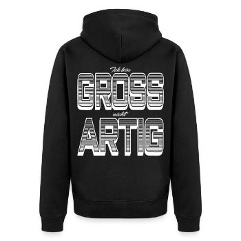 GROSS nicht ARTIG - Unisex Premium Bio Zip Hoodie - Schwarz - Hinten - Nico (187cm)