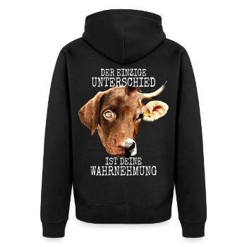 Der Unterschied Ist Deine Wahrnehmung Vegan Hund - Unisex Premium Bio Zip Hoodie - Schwarz - Hinten - Nico (187cm)