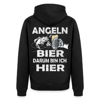 Angeln und Bier Darum bin ich hier. - Unisex Premium Bio Zip Hoodie - Schwarz - Hinten - Nico (187cm)