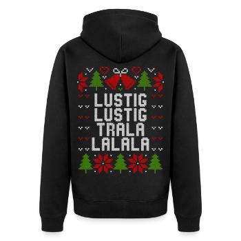 Ugly Christmas Lustig Lustig Tralalalala Sprüche - Unisex Premium Bio Zip Hoodie - Schwarz - Hinten - Nico (187cm)