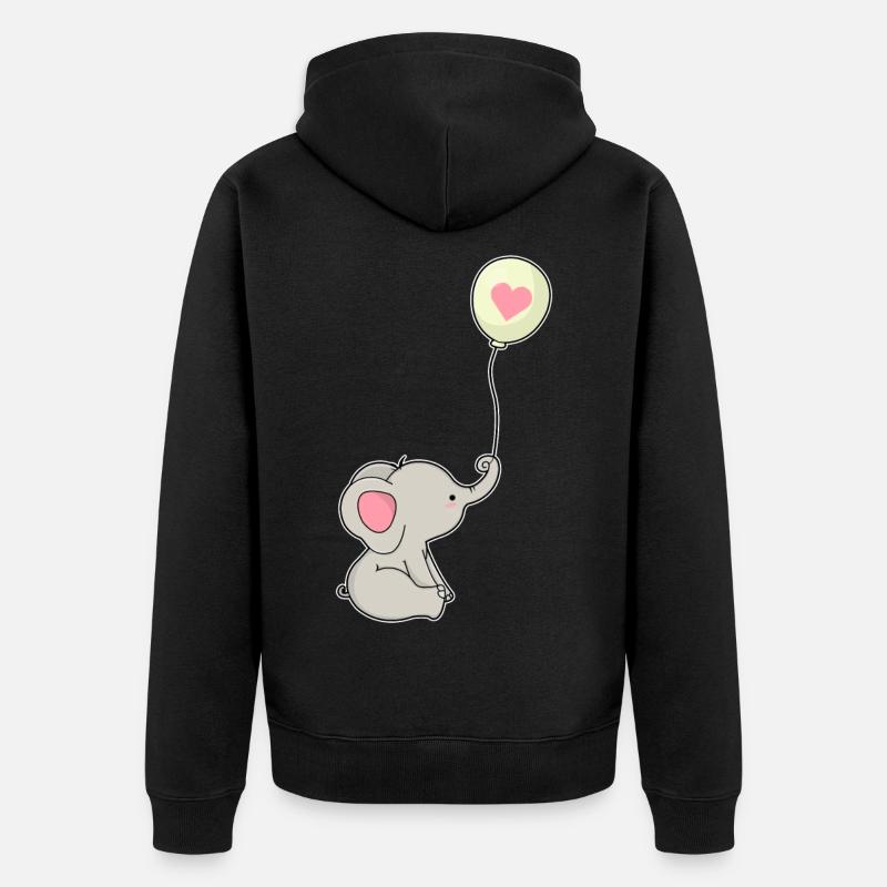Elefant & Luftballon mit Herz - Unisex Premium Bio Zip Hoodie - Schwarz
