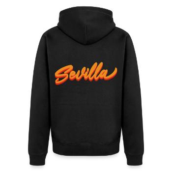 Sevilla Gradient Script Logo - Unisex Premium Bio Zip Hoodie - Schwarz - Hinten - Nico (187cm)