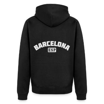 Barcelona ESP Vintage Bogen - Unisex Premium Bio Zip Hoodie - Schwarz - Hinten - Nico (187cm)