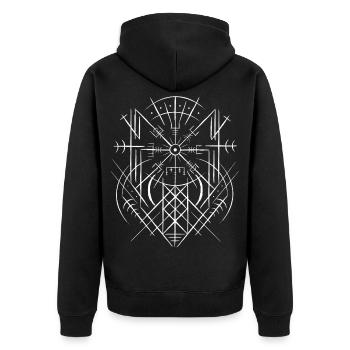 Vegvisir Runic Compass Celts Viking Web Wyrd - Unisex Premium Organic Zip Hoodie - black - Back - Nico (187cm)