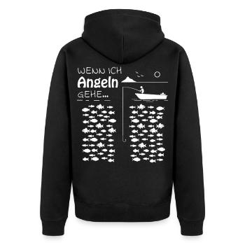 Wenn ich angeln gehe Lustiger Angler Spruch - Unisex Premium Bio Zip Hoodie - Schwarz - Hinten - Nico (187cm)