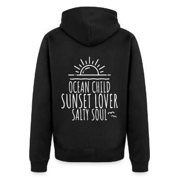 Ocean Child Sunset Lover Salty Soul Meer Liebe - Unisex Premium Bio Zip Hoodie - Schwarz - Hinten - Nico (187cm)
