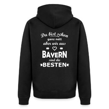 Bayern - Unisex Premium Bio Zip Hoodie - Schwarz - Hinten - Nico (187cm)