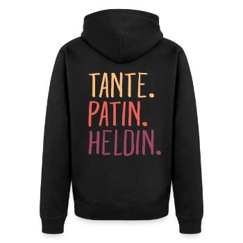 Tante Patin Heldin Geschenk für Patentante - Unisex Premium Bio Zip Hoodie - Schwarz - Hinten - Nico (187cm)