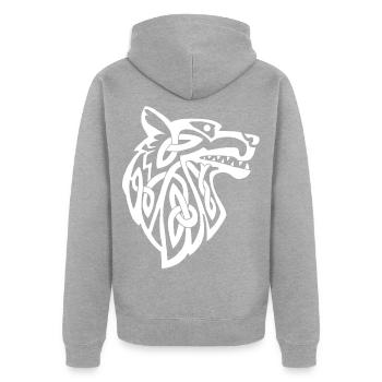 Wolf weiß Wikinger - Unisex Premium Bio Zip Hoodie - Grau meliert - Hinten - Nico (187cm)